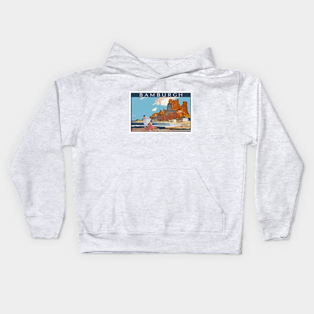 Vintage British Travel Poster: Bamburgh Kids Hoodie by Naves